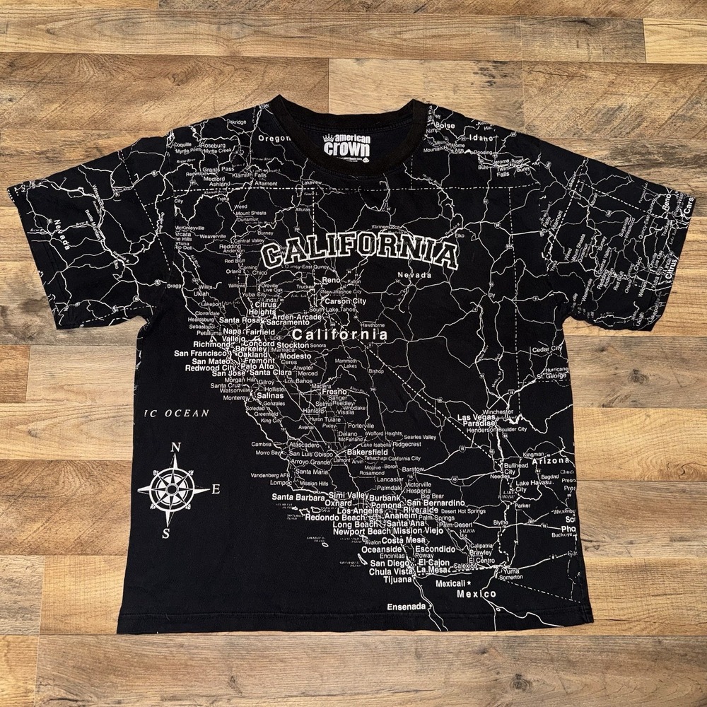 American Crown Double Sided California Map T-Shirt‎ All Over Print Size XXL